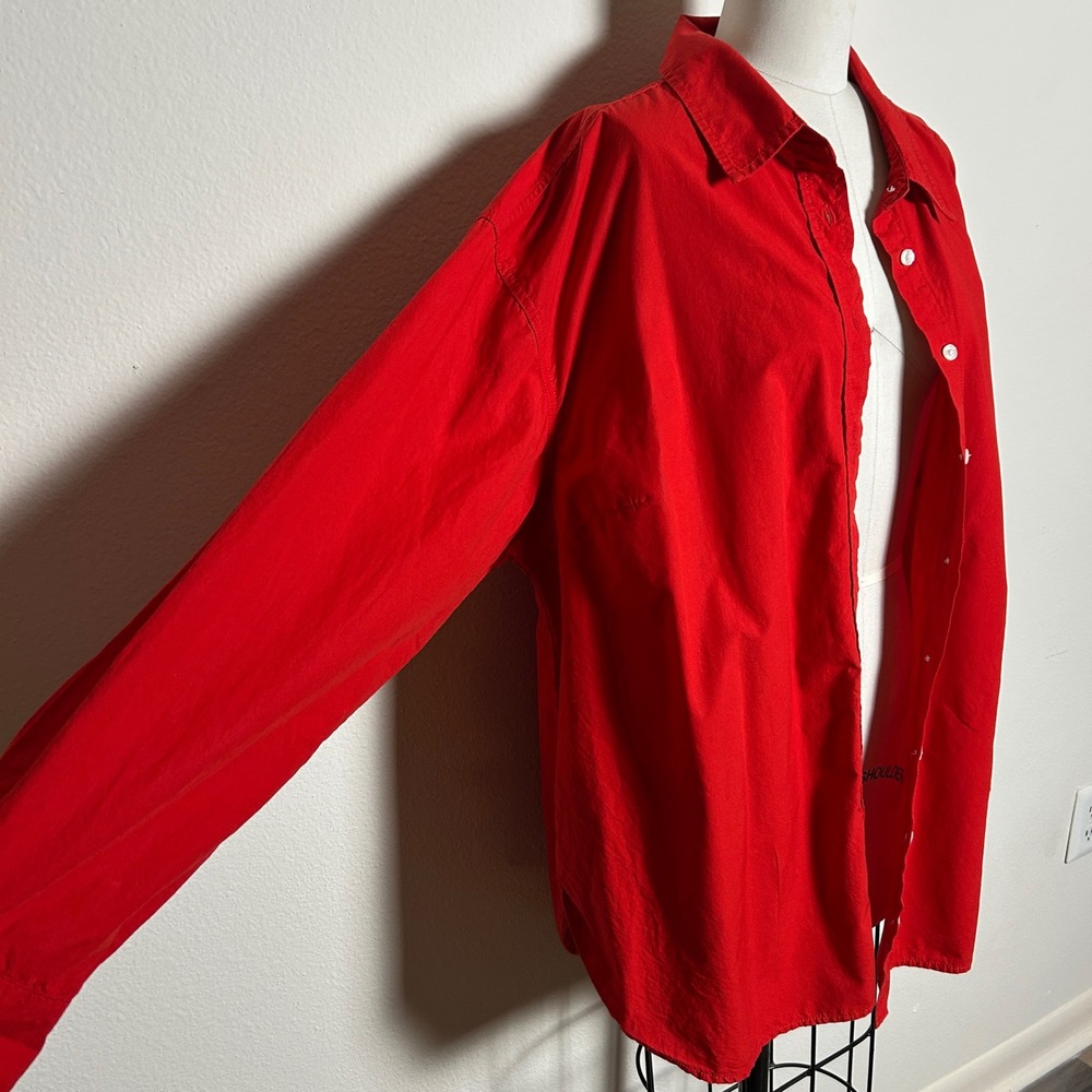Classic Coastal Red 100% Cotton Button Up Shirt‎ Oversized Boyfriend Nautical XL - Picture 4 of 6